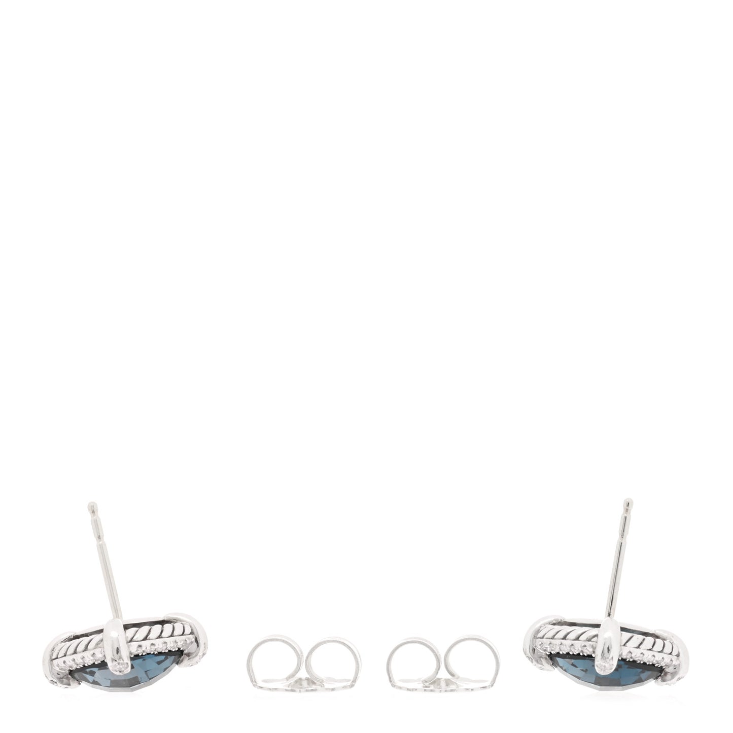Sterling Silver Hampton Blue Topaz Diamond 9mm Chatelaine Bezel Stud Earrings