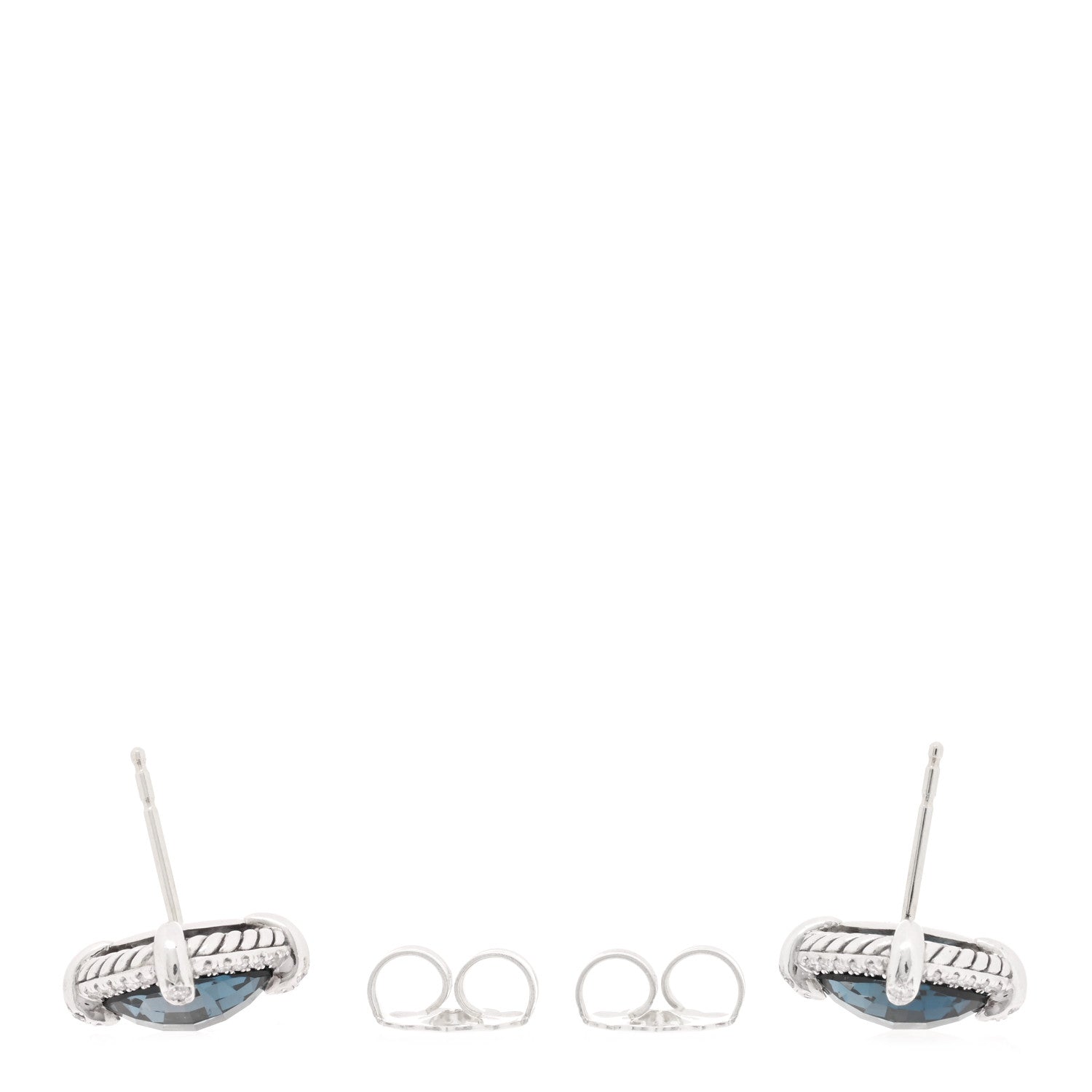 David Yurman Sterling Silver Hampton Blue Topaz Diamond 9mm Chatelaine Bezel Stud Earrings 3 of 5