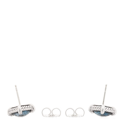 David Yurman Sterling Silver Hampton Blue Topaz Diamond 9mm Chatelaine Bezel Stud Earrings 3 of 5