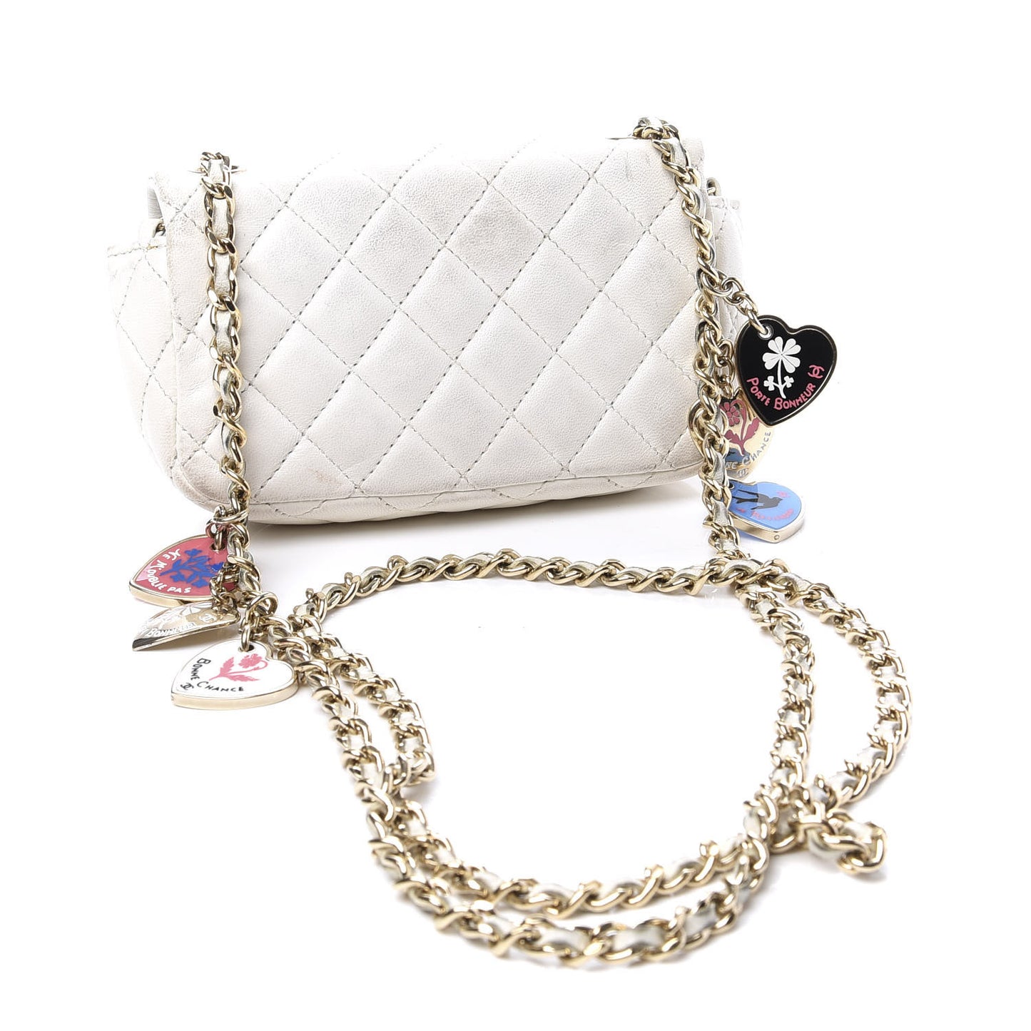 Lambskin Quilted Extra Mini Flap Heart Valentine Charms White