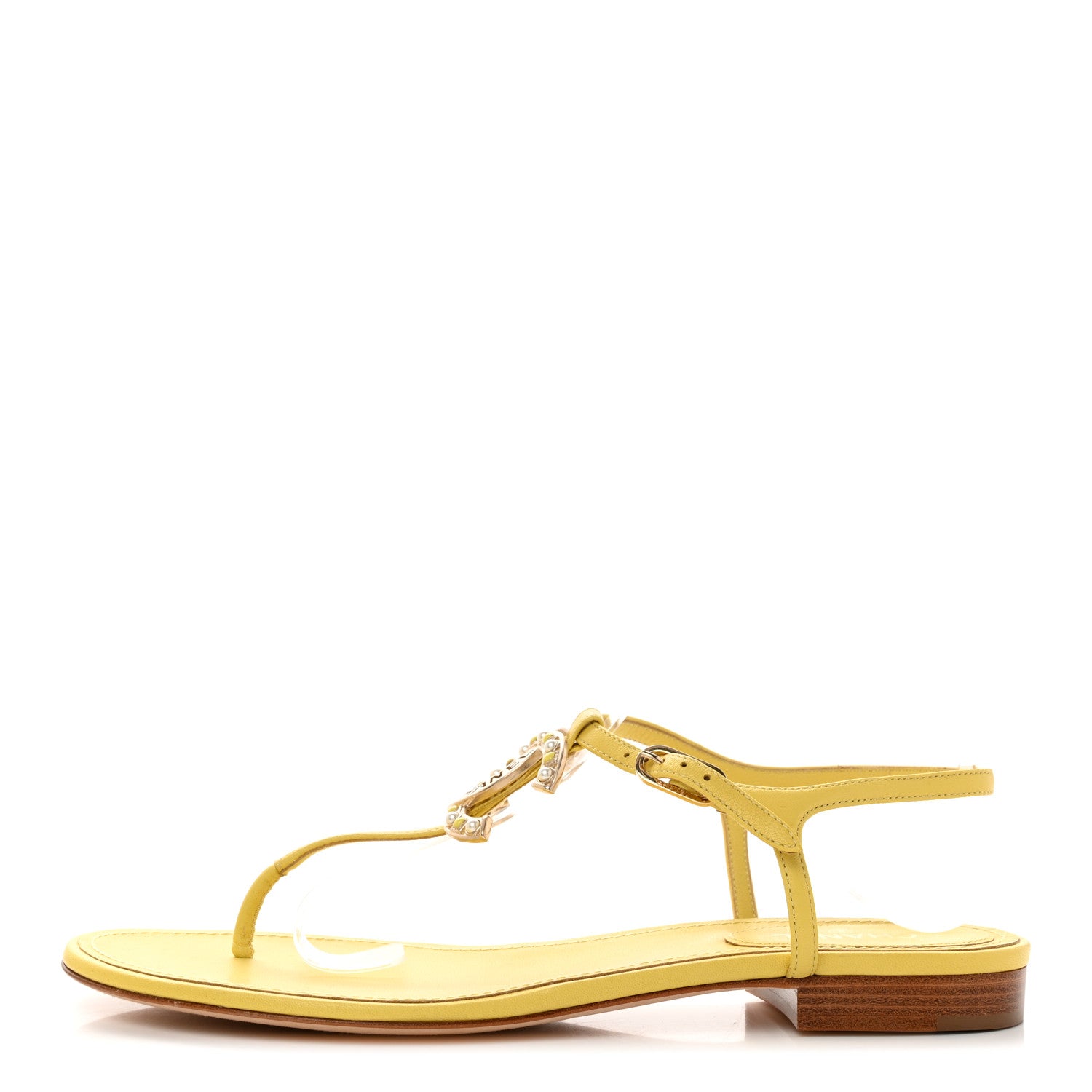 Chanel Lambskin CC Logo Thong Sandals 39.5 Yellow 1 of 8