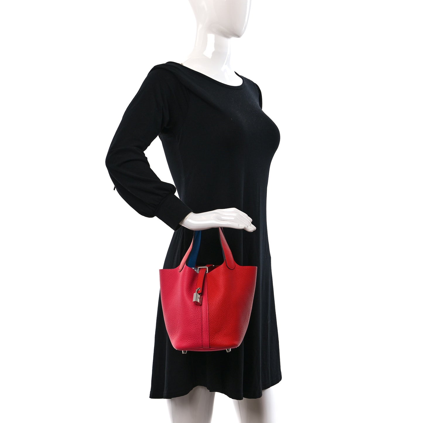 Taurillon Clemence Tri-Color Picotin Lock 18 PM Rouge Coeur Rose Extreme Bleu Zanzibar