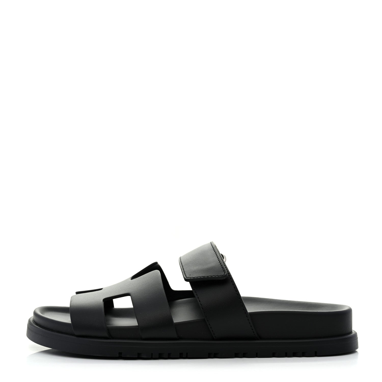 Hermes Calfskin Womens Chypre Sandals 36.5 Black 1 of 9