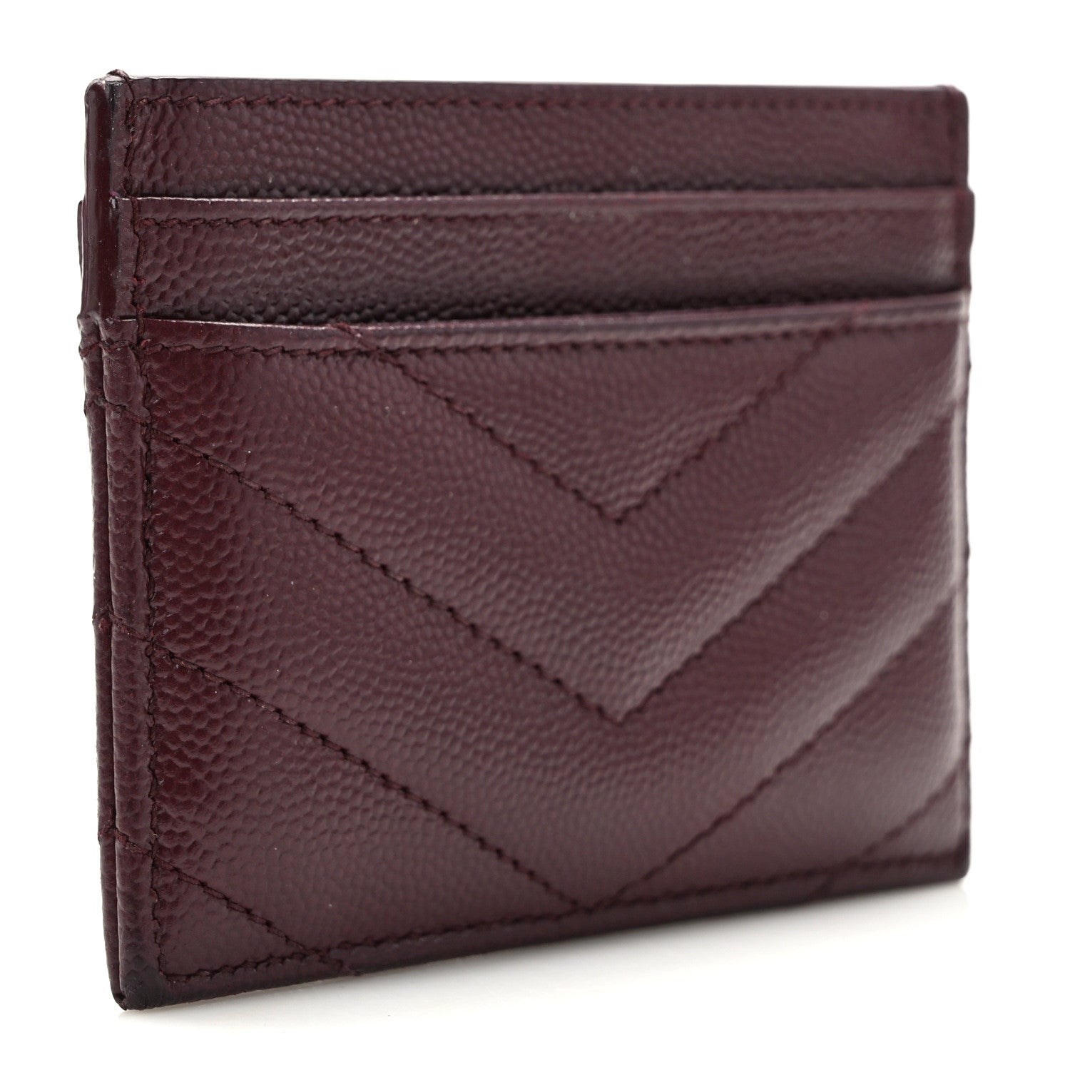 Saint Laurent Grain De Poudre Matelasse Chevron Cassandre Credit Card Case Bordeaux 3 of 10