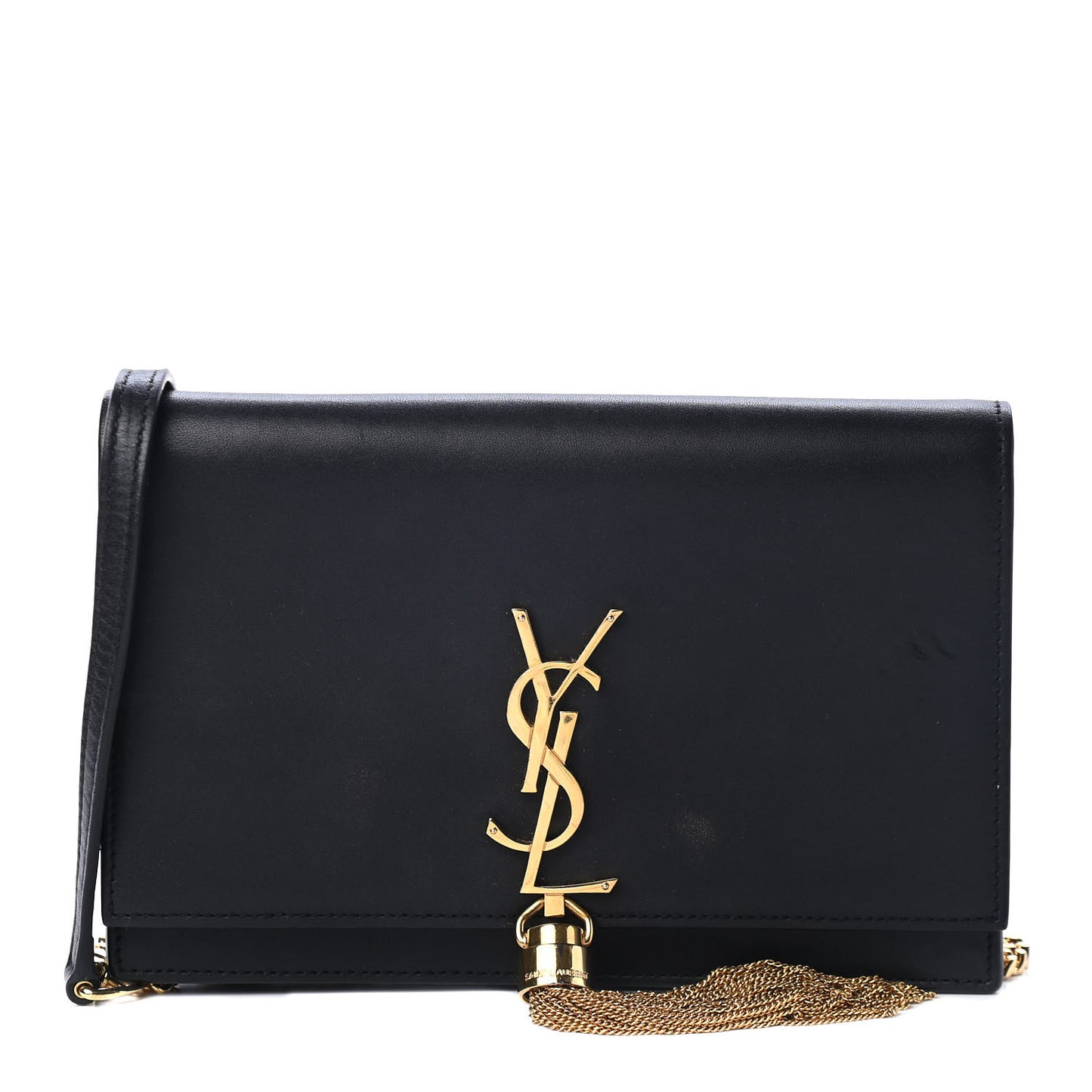 Smooth Calfskin Classic Monogram Kate Tassel Chain Wallet Black