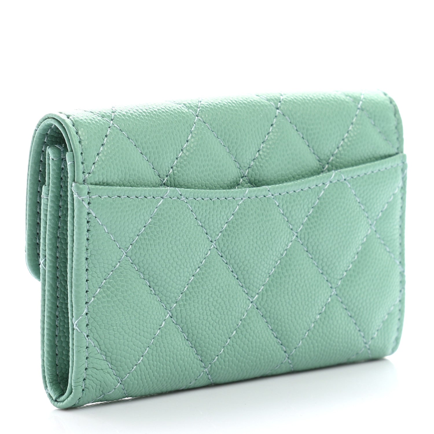 Chanel Caviar Quilted Flap Card Holder Wallet Light Green 3 of 9