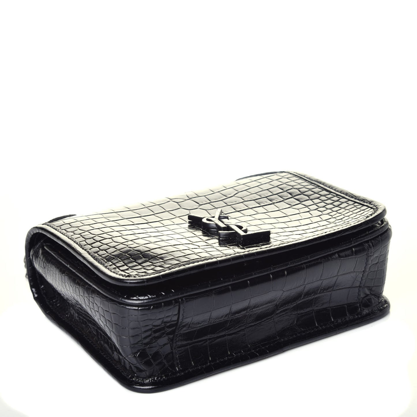 Crocodile Embossed Lambskin Matelasse Monogram Niki Chain Wallet Black