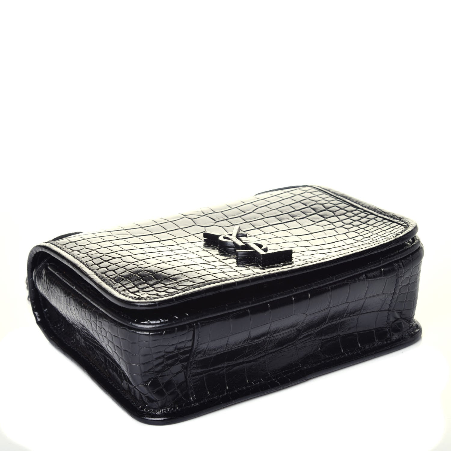 Saint Laurent Crocodile Embossed Lambskin Matelasse Monogram Niki Chain Wallet Black 4 of 9