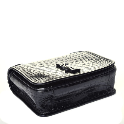 Saint Laurent Crocodile Embossed Lambskin Matelasse Monogram Niki Chain Wallet Black 4 of 9