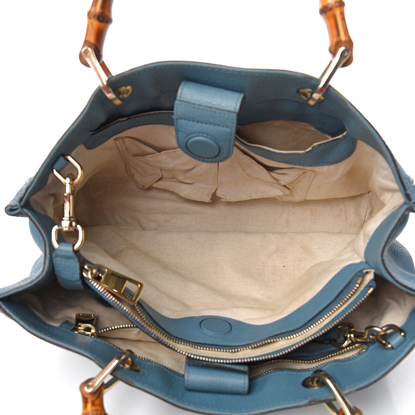 Pebbled Calfskin Medium Bamboo Shopper Tote Light Blue