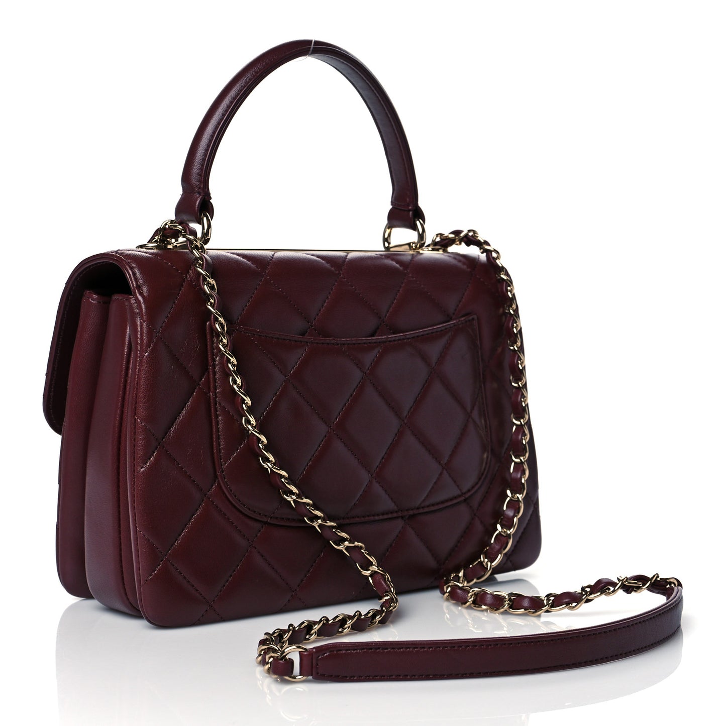 Lambskin Quilted Small Trendy CC Flap Dual Handle Bag Burgundy