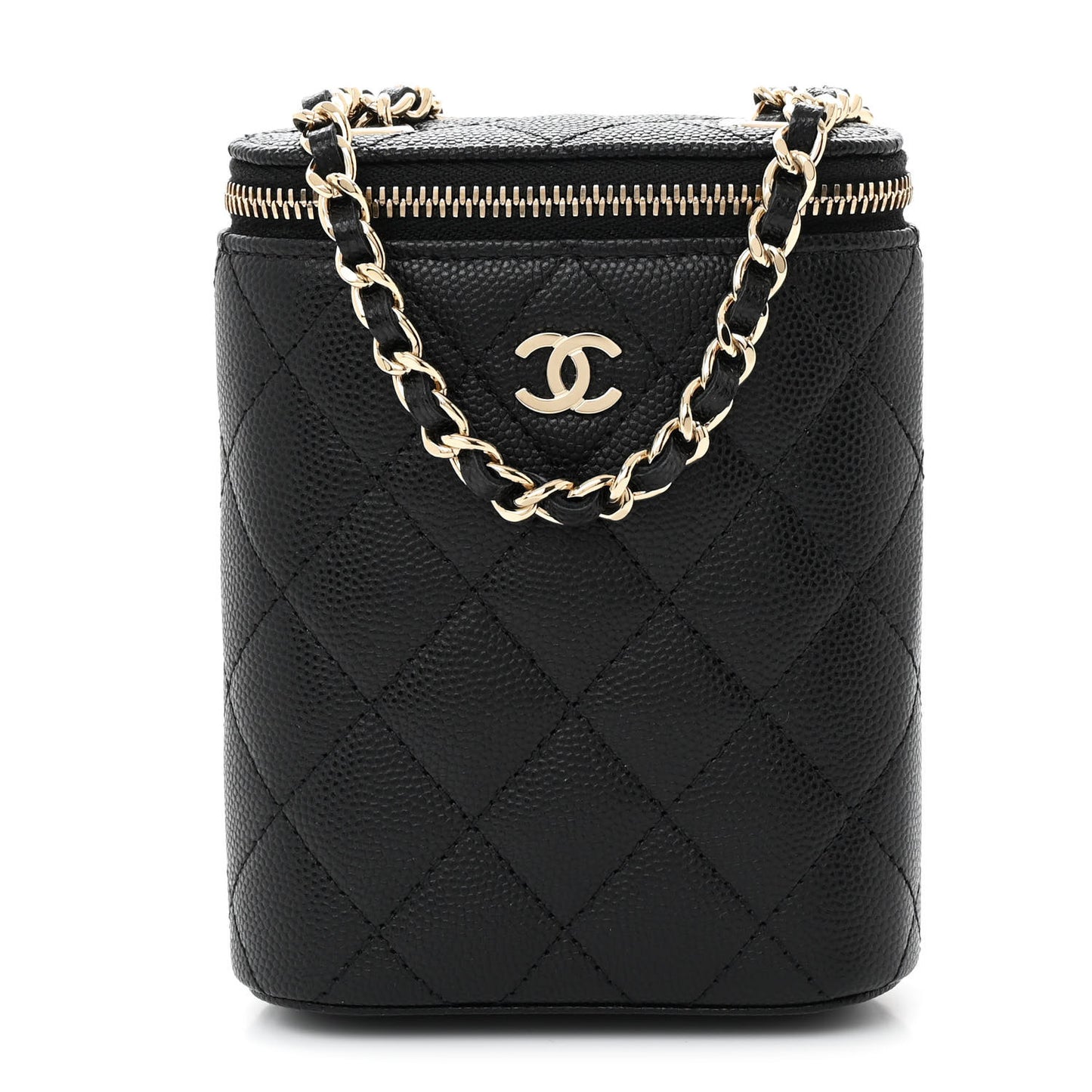Caviar Quilted Small Vertical Coco Beauty Vanity Case With Chain Black