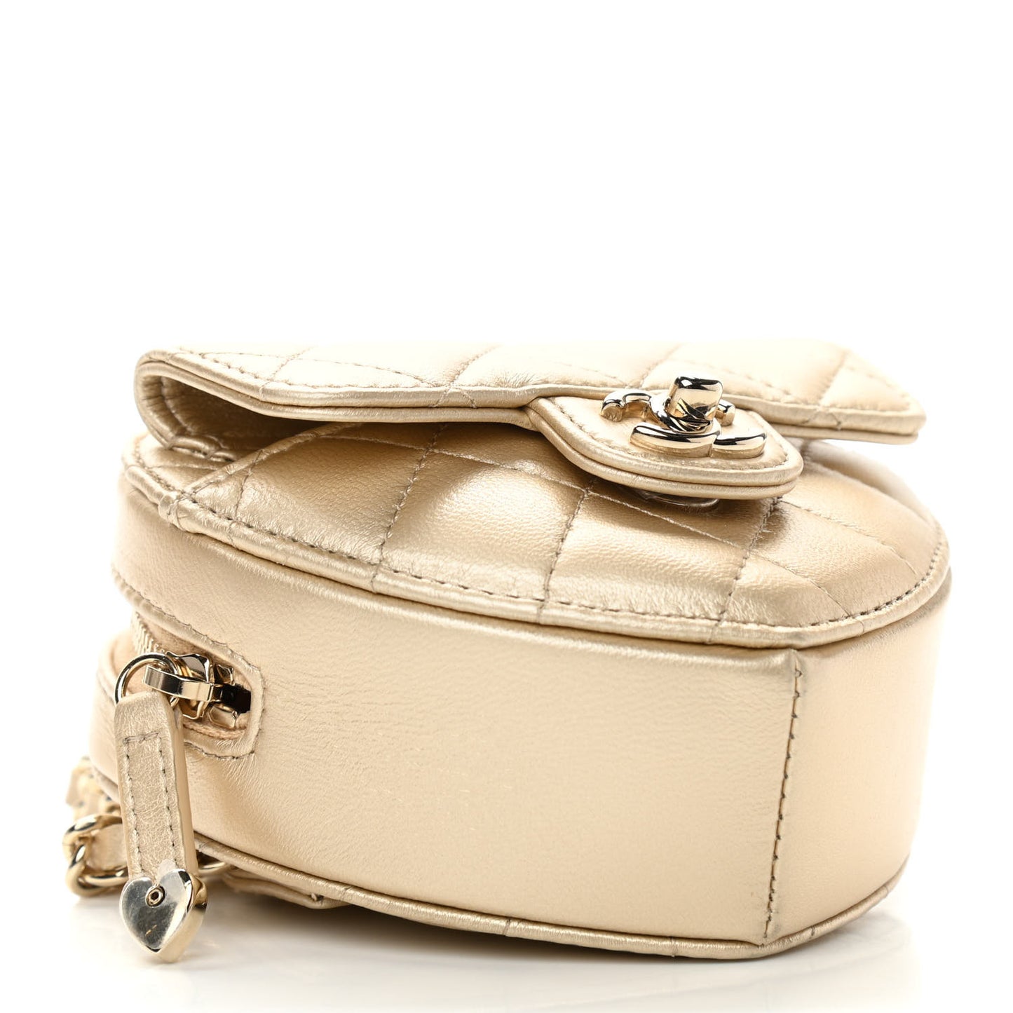 Metallic Lambskin Quilted CC In Love Heart Waist Belt Bag With Chain Gold