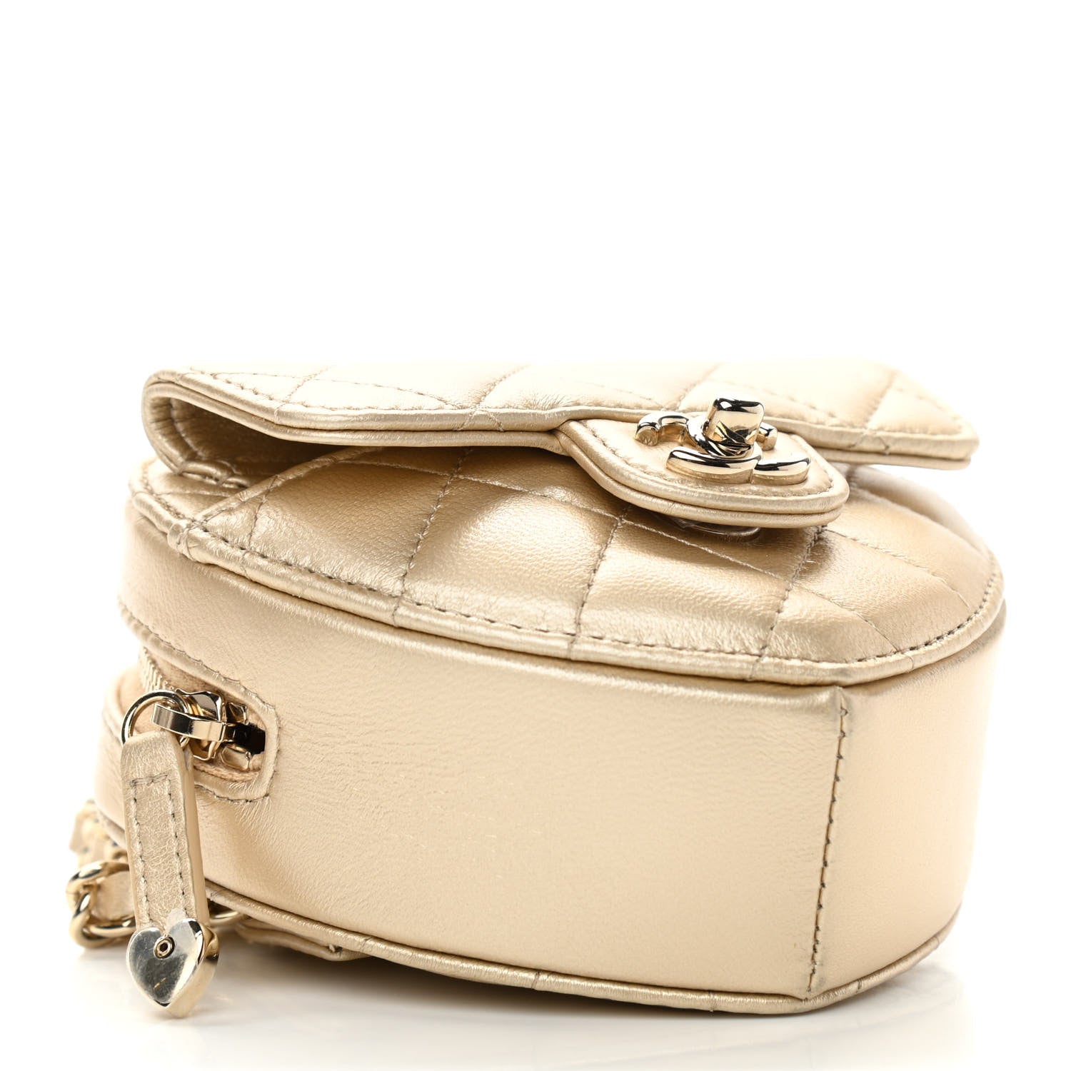Chanel Metallic Lambskin Quilted CC In Love Heart Waist Belt Bag With Chain Gold 4 of 11