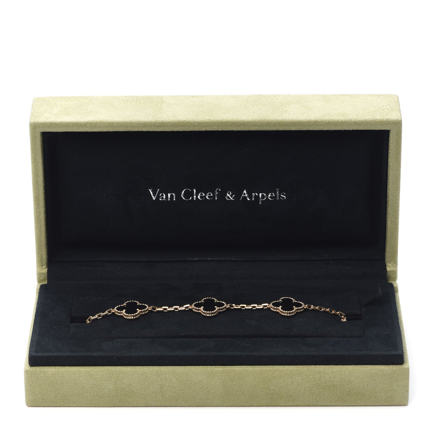18K Yellow Gold Black Onyx 5 Motifs Vintage Alhambra Bracelet