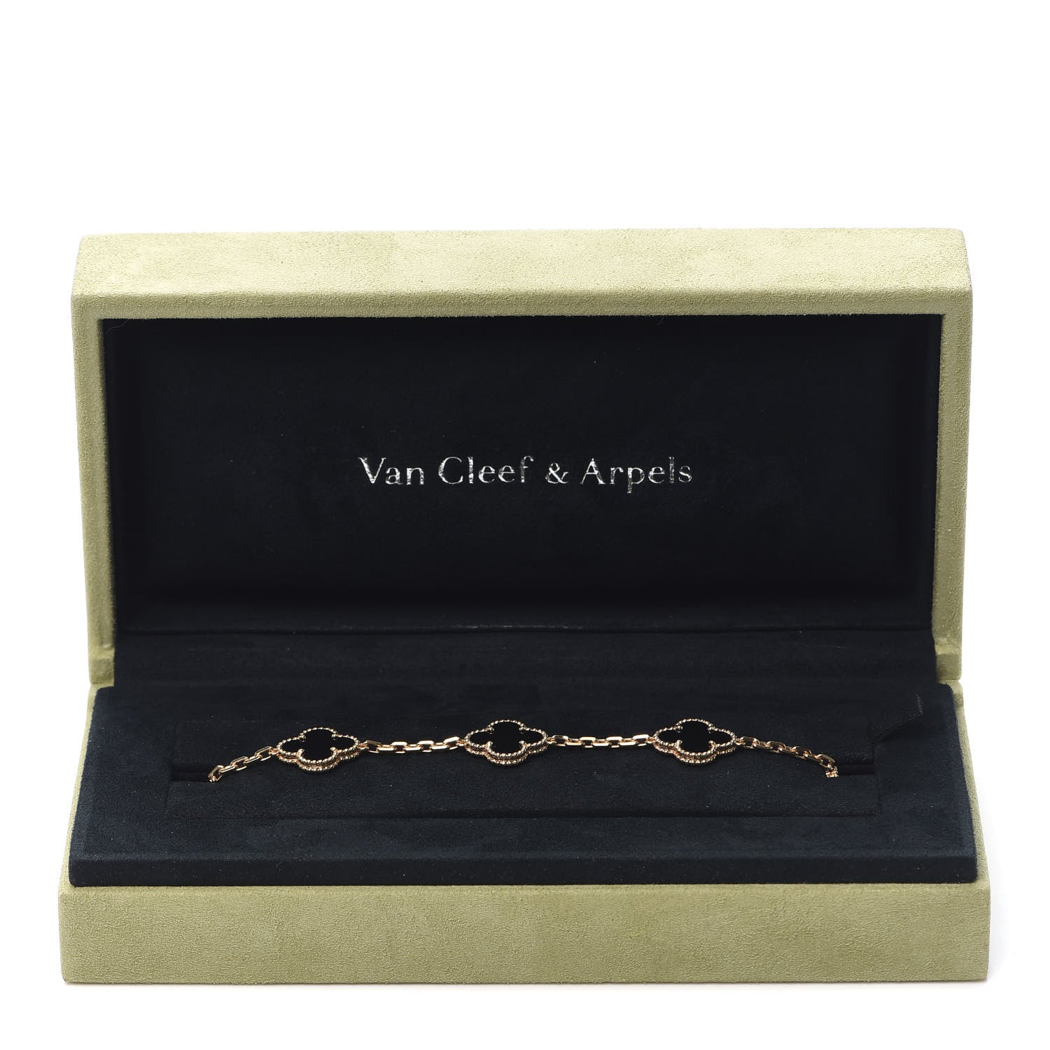 Van Cleef & Arpels 18K Yellow Gold Black Onyx 5 Motifs Vintage Alhambra Bracelet 8 of 8