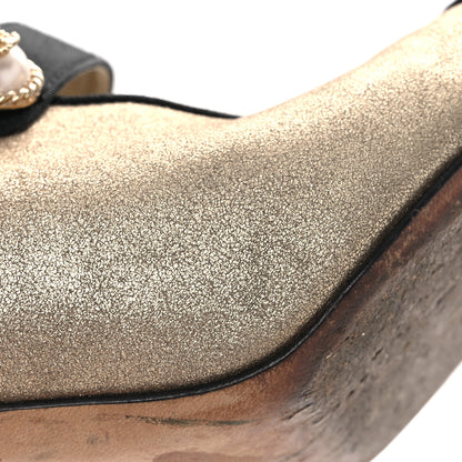 Chanel Metallic Calfskin Grosgrain Cap Toe Pearl Ankle Boots 37.5 Gold 12 of 14