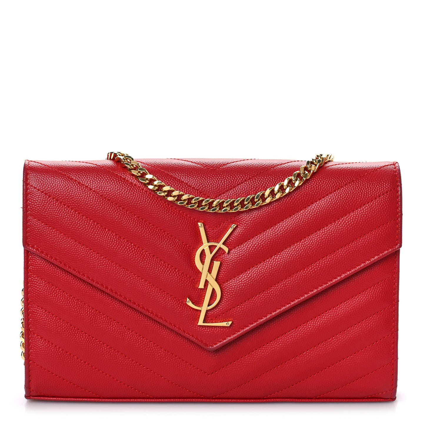 Grain De Poudre Matelasse Chevron Monogram Chain Wallet New Red