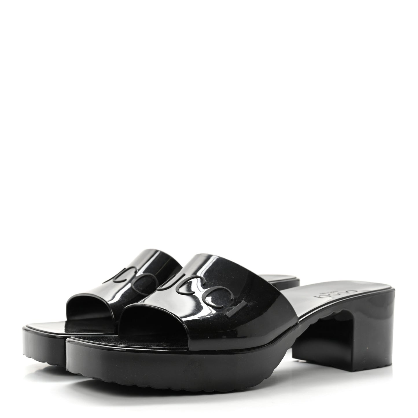 Rubber Gucci Logo Womens Platform 20/60mm Slide Sandals 38 Black