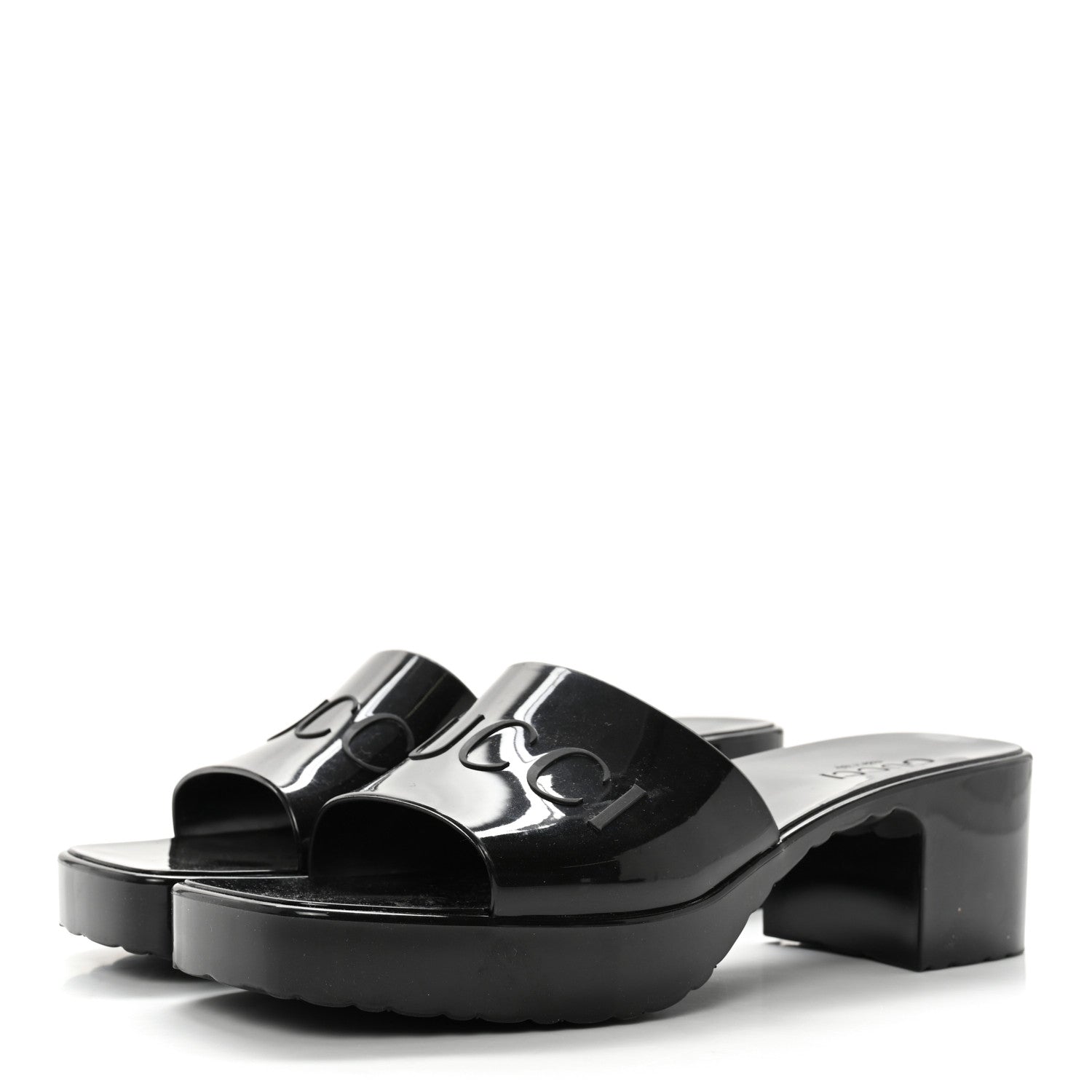 Gucci Rubber Gucci Logo Womens Platform 20/60mm Slide Sandals 38 Black 3 of 11
