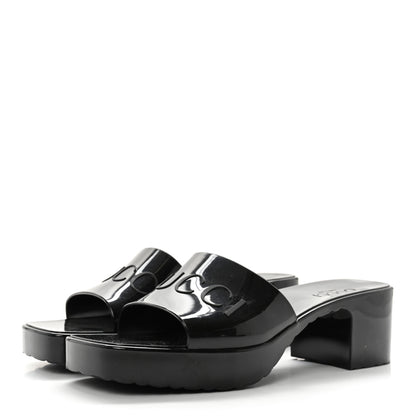 Gucci Rubber Gucci Logo Womens Platform 20/60mm Slide Sandals 38 Black 3 of 11