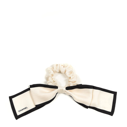 Chanel Silk Twill Hair Tie Ivory Black 1 of 3
