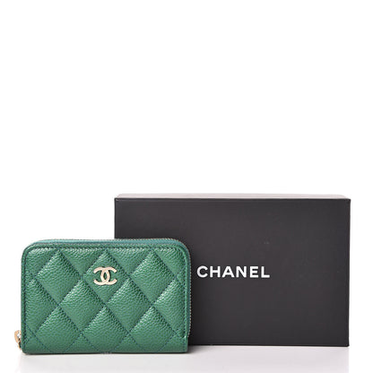 Chanel Metallic Caviar Quilted Zip Coin Purse Green 10 of 10