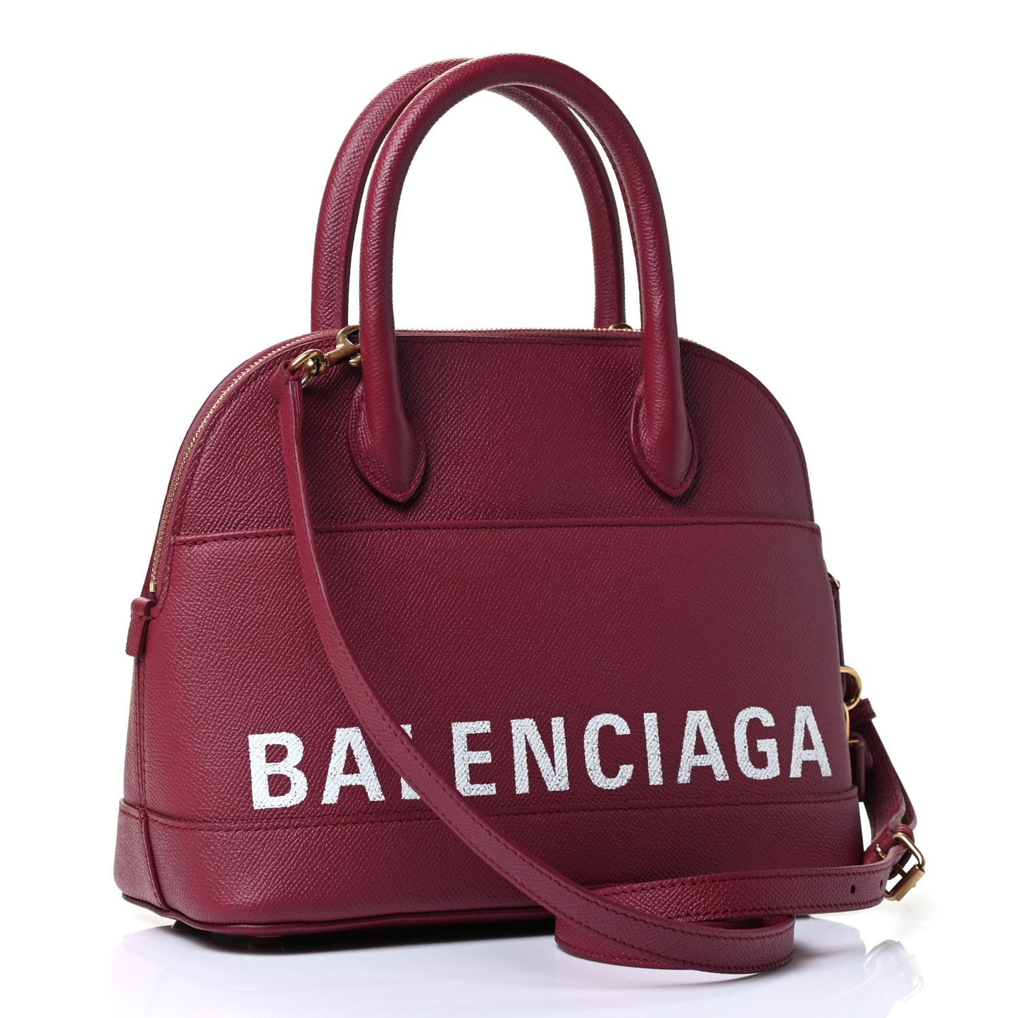Signature Grained Calfskin Logo S Ville Top Handle Bag Rouge Grenat White
