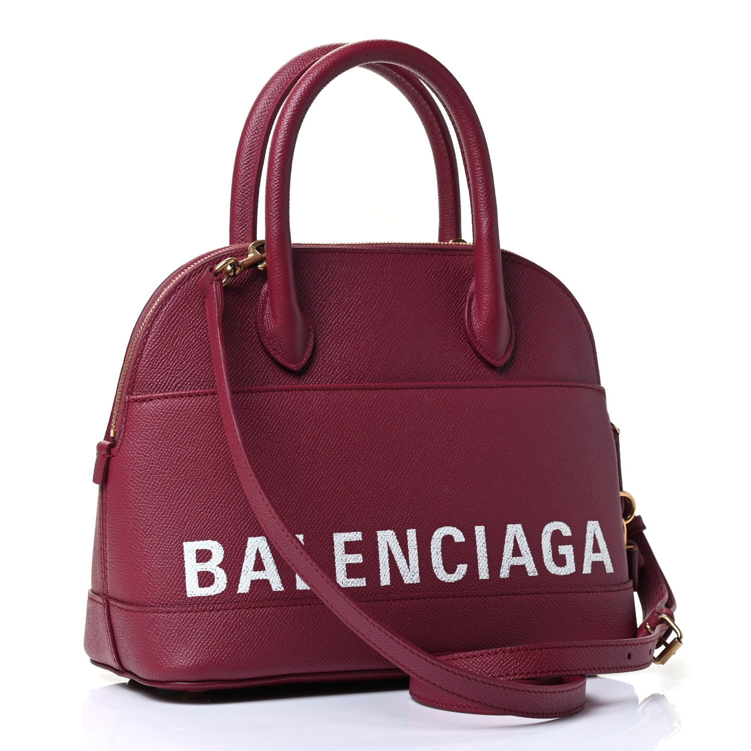 Balenciaga Signature Grained Calfskin Logo S Ville Top Handle Bag Rouge Grenat White 2 of 4