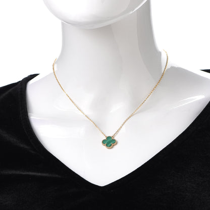 Van Cleef & Arpels 18K Yellow Gold Malachite Vintage Alhambra Pendant Necklace 2 of 8