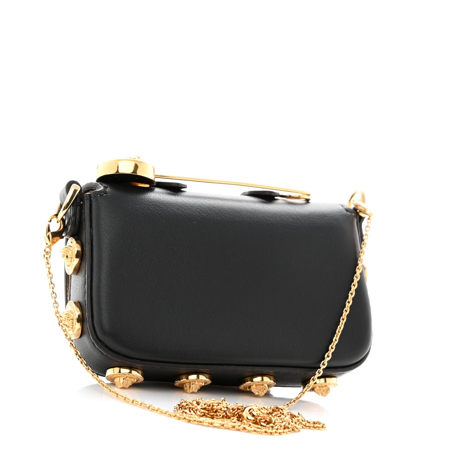 Fendi X VERSACE Vitello Seta Fendace Studded Nano Brooch Baguette Black 3 of 9