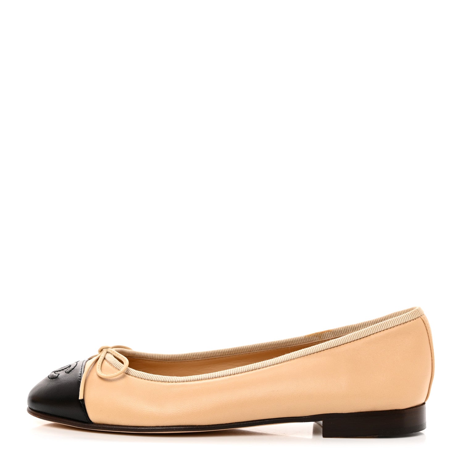Chanel Lambskin Cap Toe CC Ballerina Flats 36.5 Beige Black 1 of 9