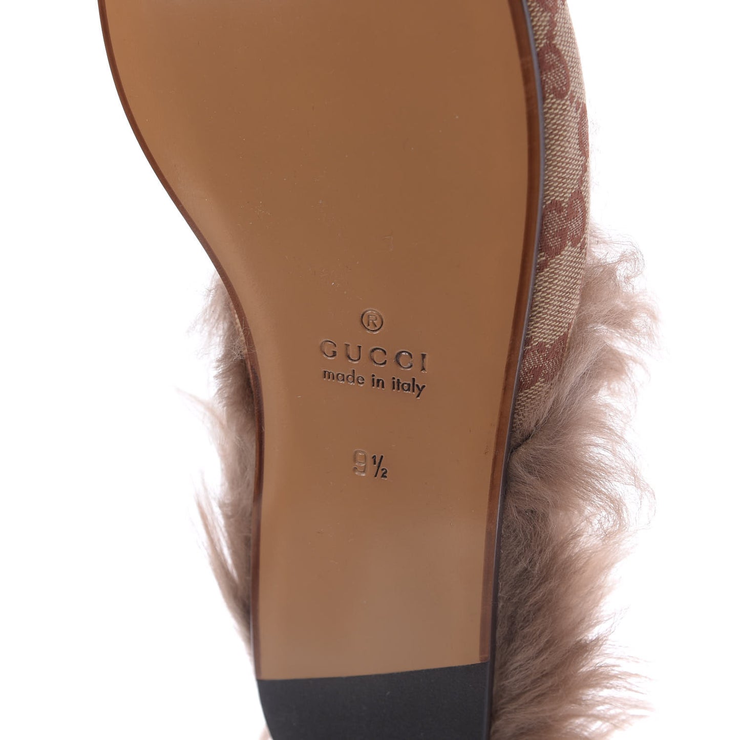 GG Monogram Fur Mens Princetown Slippers 9.5 Beige Ruggine Rust
