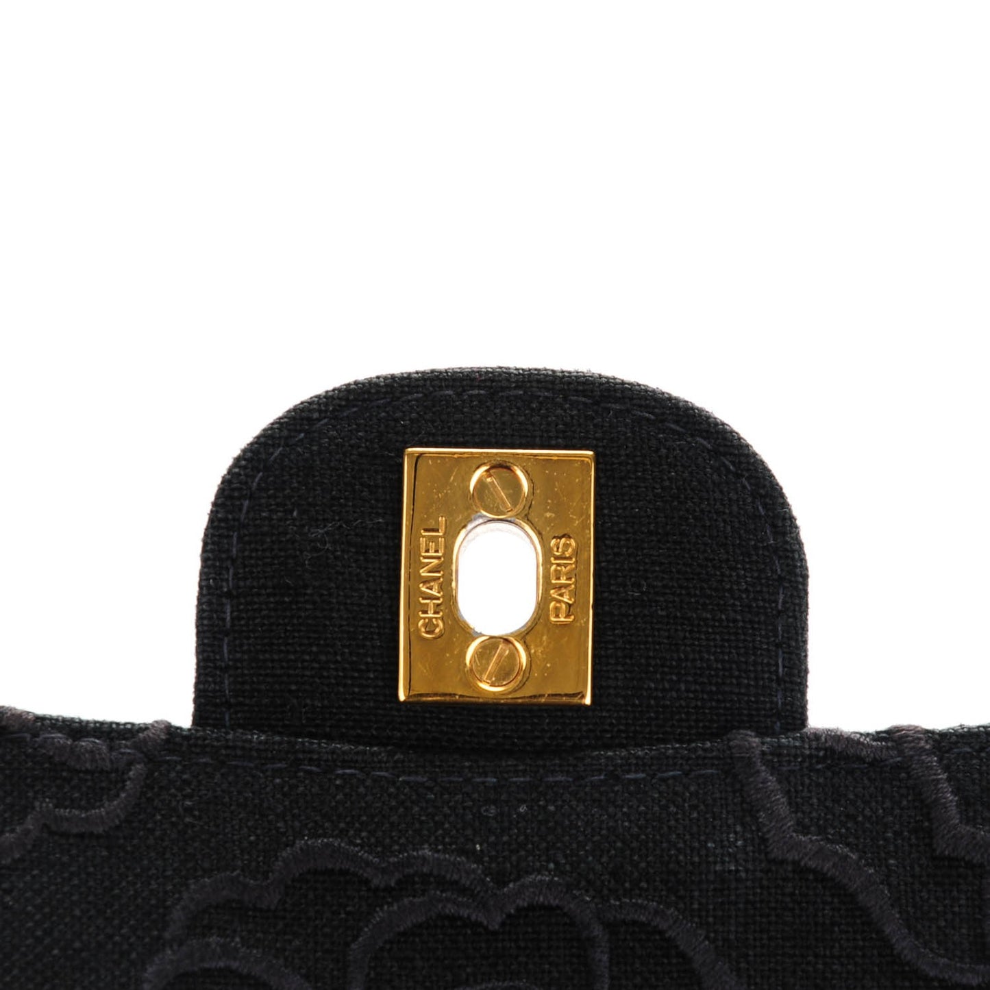 Canvas Camellia Embroidered Small Double Flap Black