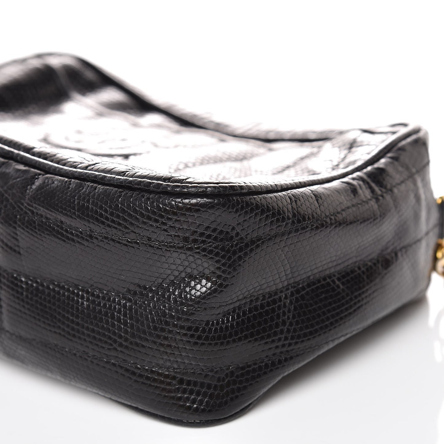 Lizard Quilted Small Tassel Camera Case Black
