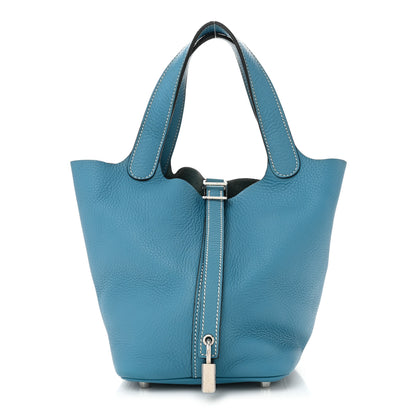Hermes Taurillon Clemence Picotin Lock 18 PM Blue Jean 1 of 10