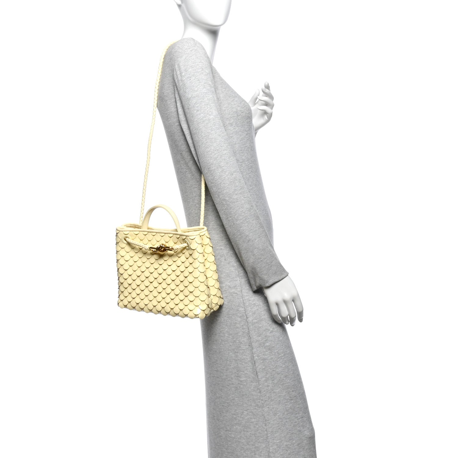 Bottega Veneta Patent Calfskin Fish Scale Small Andiamo Shoulder Bag Chamomile 2 of 15