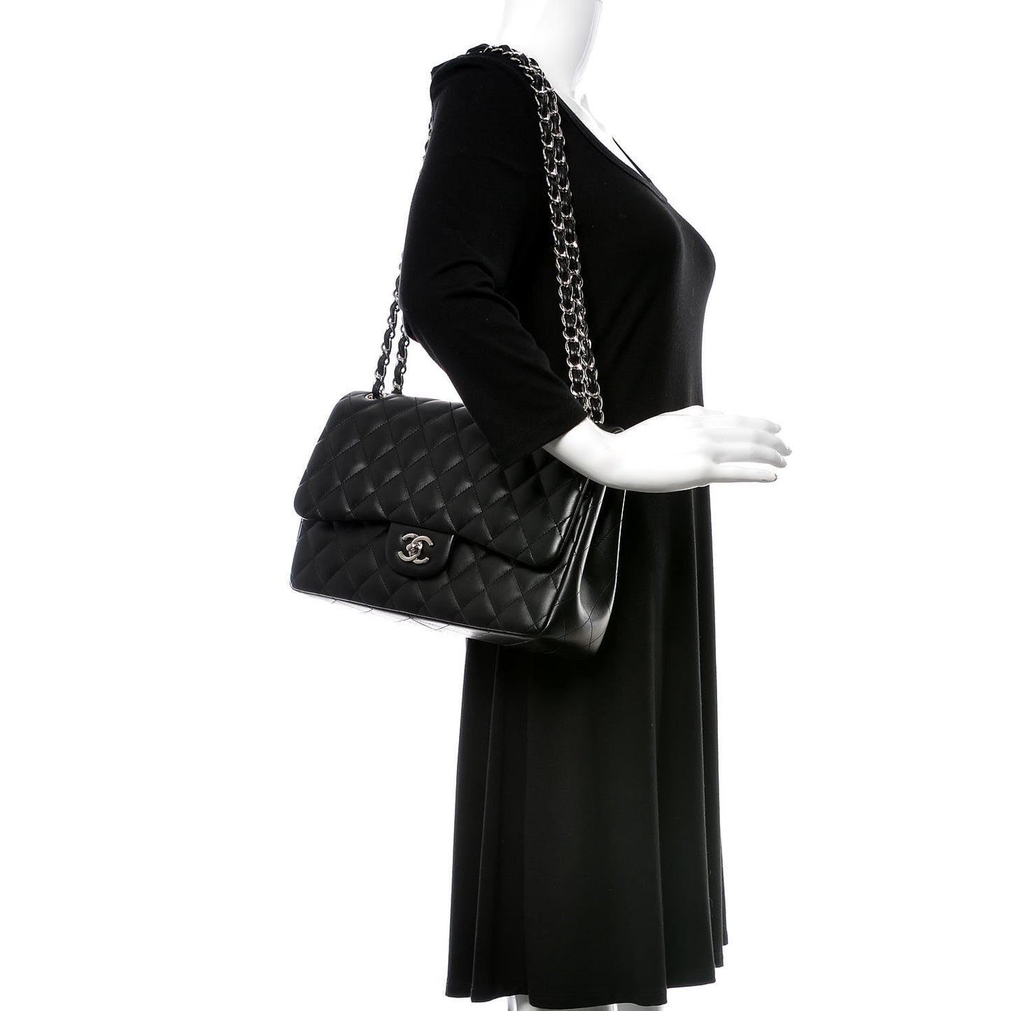 Lambskin Quilted Jumbo Double Flap Black