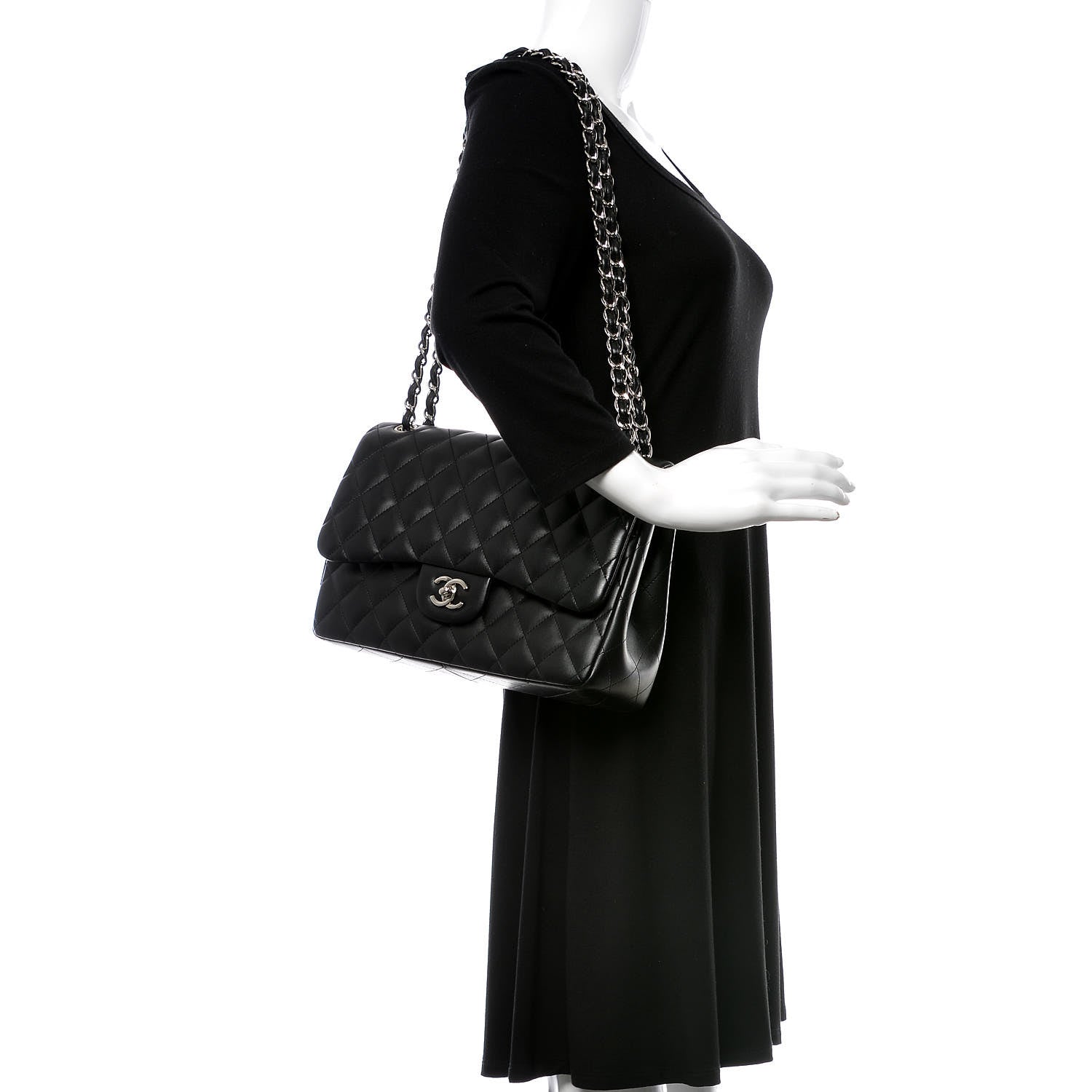 Chanel Lambskin Quilted Jumbo Double Flap Black 2 of 9