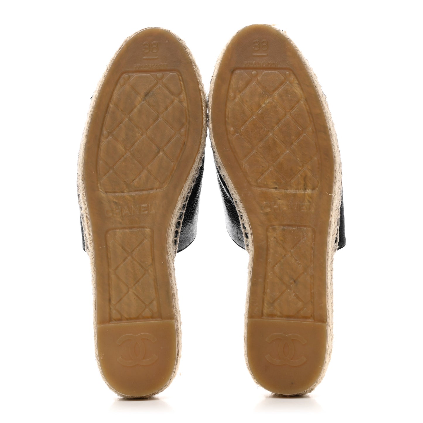 Iridescent Goatskin Patent CC Espadrille Mules 38 Black