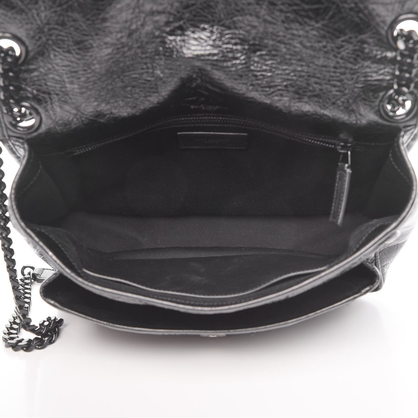Crinkled Calfskin Matelasse Monogram Medium Niki Chain Satchel Black