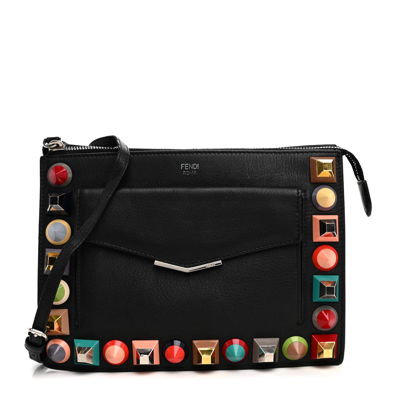 Fendi Vitello Dolce Studded Mini 2Jours Pouch Black Multicolor 1 of 11