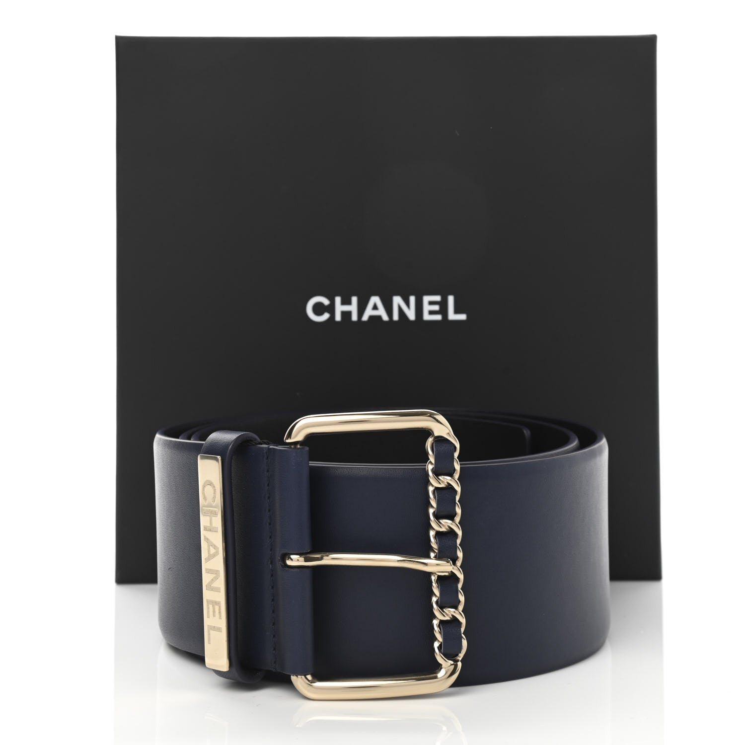 Chanel Calfskin Logo Chain Belt 95 38 Blue 6 of 6
