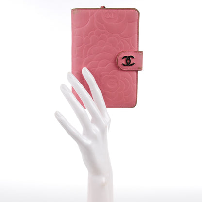 Chanel Lambskin Camellia Embossed Zipped Pocket Wallet Pink 10 of 17