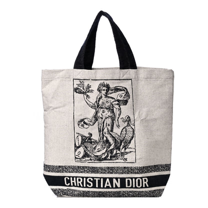 Christian Dior Canvas Print Cruise Tote Ivory Black 1 of 5