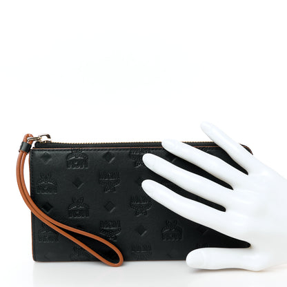MCM Calfskin Ottomar Monogram Large Aren Zip Wallet Black 2 of 8