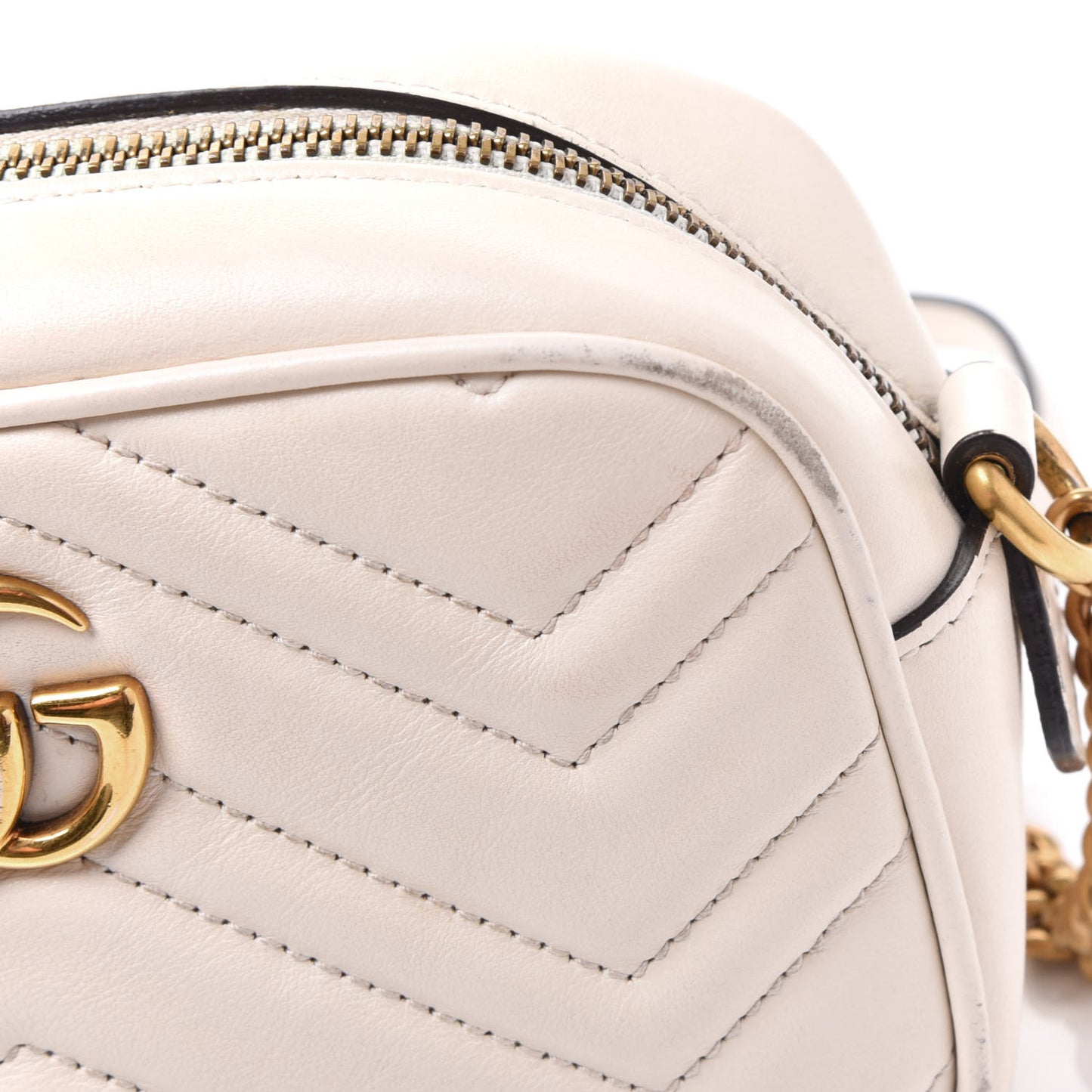 Calfskin Matelasse Mini GG Marmont Chain Shoulder Bag White