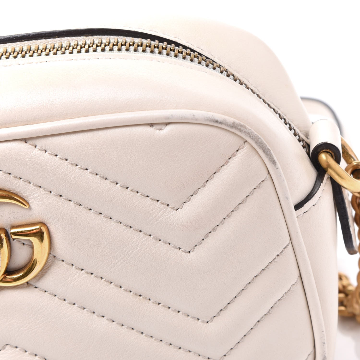 Gucci Calfskin Matelasse Mini GG Marmont Chain Shoulder Bag White 12 of 12