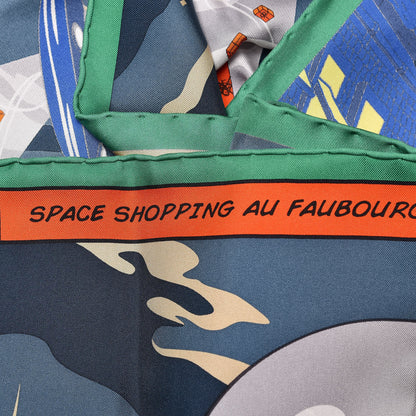 Hermes Silk Space Shopping Au Faubourg Scarf 90 Bleu Vert Rouge 7 of 9
