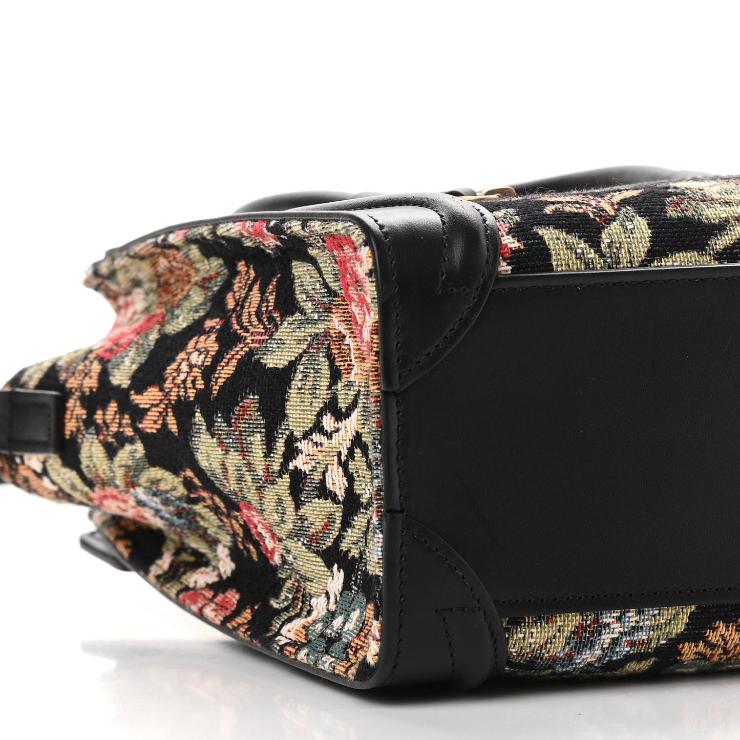 Calfskin Lambskin Canvas Jacquard Floral Nano Luggage Black
